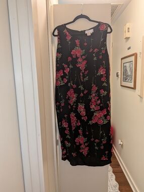 Adrianna Papell Black Midi Dress with Pink Floral Print 16W